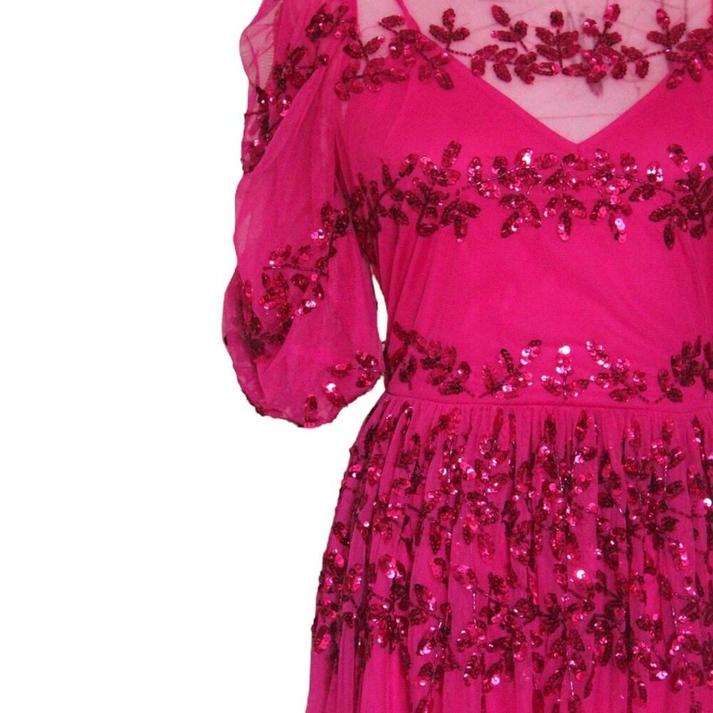 Sequin Hot Pink Midi Spring Dress - Picture 4 of 6